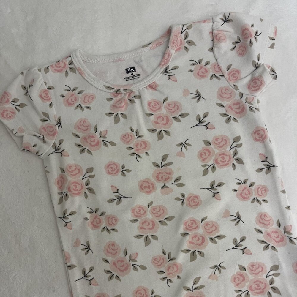 White T-Shirt with Pink Roses – Sweet & Casual - 4T